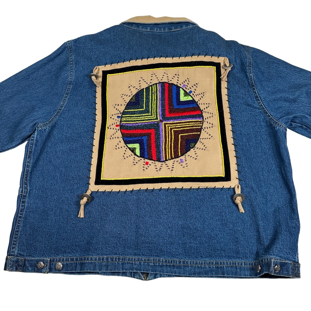Don’t Mess With Texas Colorful Denim Jacket western southwestern beaded Jean tan